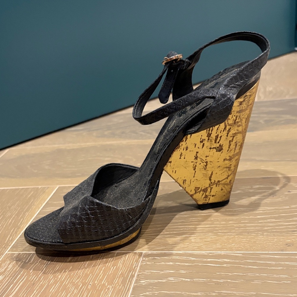 Alice + Olivia Black Python Printed Leather Textu… - image 2